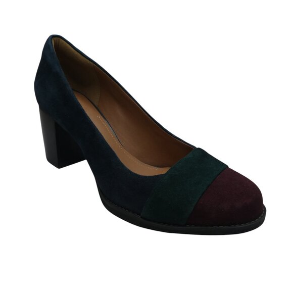Clarks Tarah Brae Colorblock Suede Chunky Heel Pumps Womens 8.5 - Picture 1 of 14